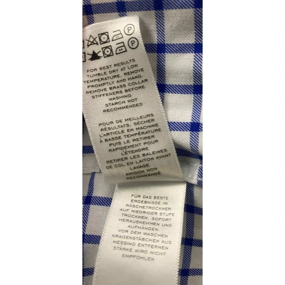 Charles Tyrwhitt Button Shirt Men 17/34 Blue‎ White Extra Slim Fit Check Cotton